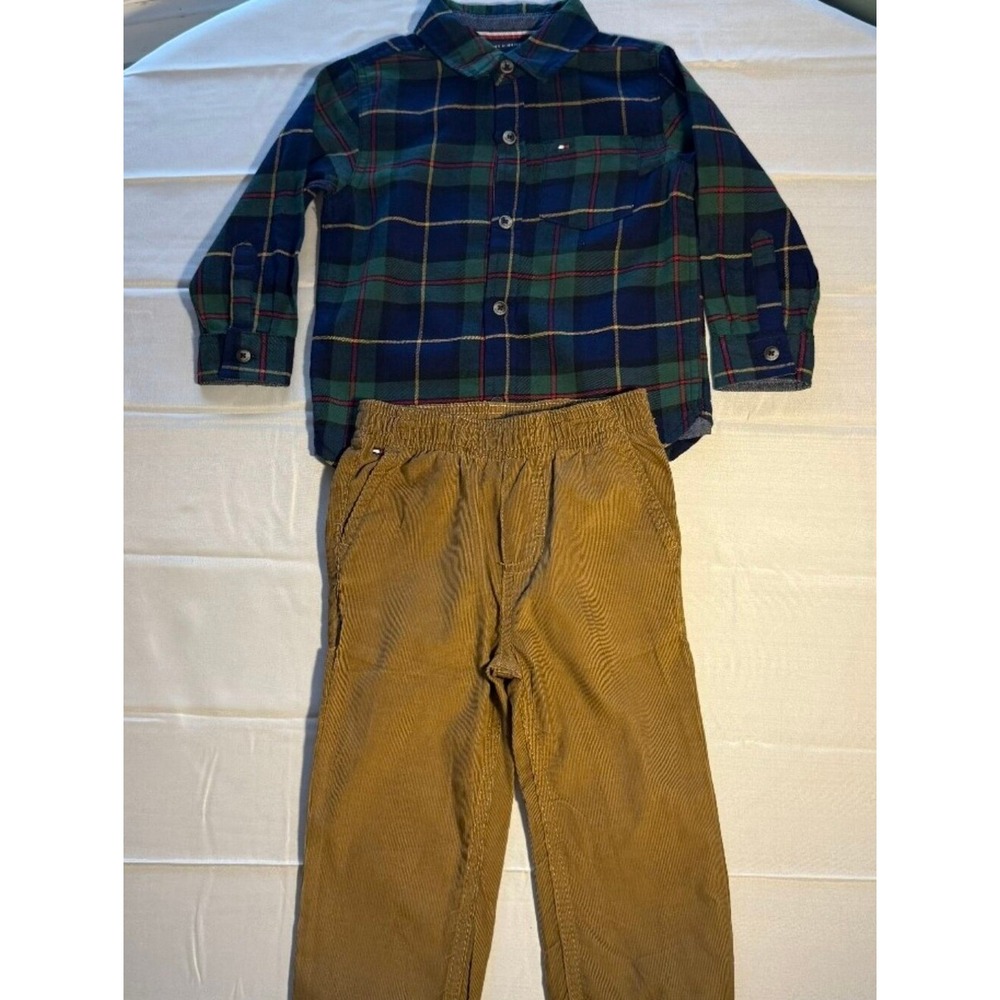 Tommy Hilfiger Toddler Boys 3T Plaid Flannel Shirt and Corduroy Pants Set